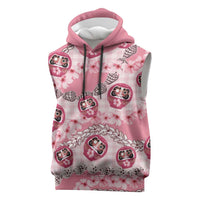 Japanese Daruma Doll Palaka Sleeveless Hoodie Cherry Blossoms With Shell Lei LT14 Pink - Polynesian Pride