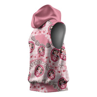 Japanese Daruma Doll Palaka Sleeveless Hoodie Cherry Blossoms With Shell Lei LT14 - Polynesian Pride