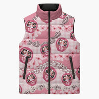 Japanese Daruma Doll Palaka Sleeveless Puffer Jacket Cherry Blossoms With Shell Lei LT14 Unisex Pink - Polynesian Pride