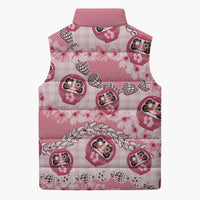 Japanese Daruma Doll Palaka Sleeveless Puffer Jacket Cherry Blossoms With Shell Lei LT14 - Polynesian Pride