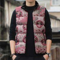 Japanese Daruma Doll Palaka Sleeveless Puffer Jacket Cherry Blossoms With Shell Lei LT14 - Polynesian Pride