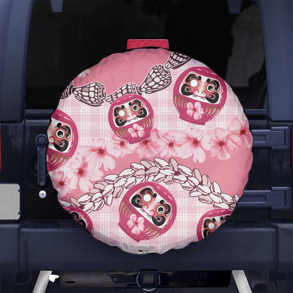 Japanese Daruma Doll Palaka Spare Tire Cover Cherry Blossoms With Shell Lei LT14 No hole Pink - Polynesian Pride