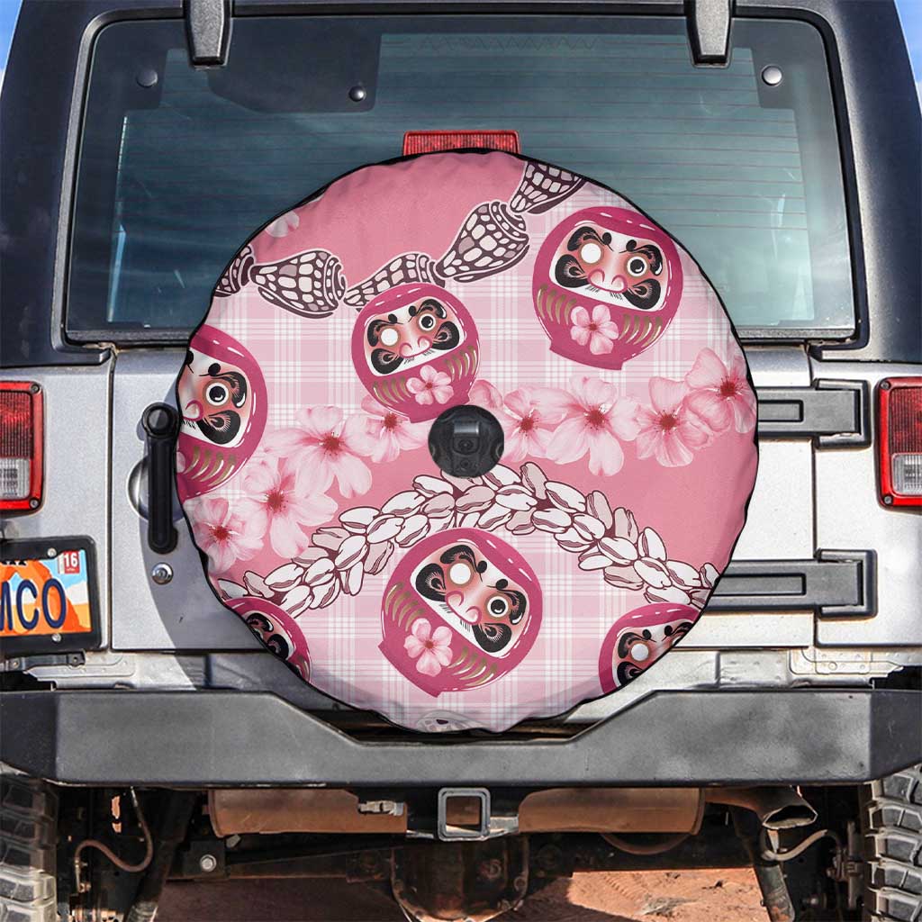 Japanese Daruma Doll Palaka Spare Tire Cover Cherry Blossoms With Shell Lei LT14 Pink - Polynesian Pride