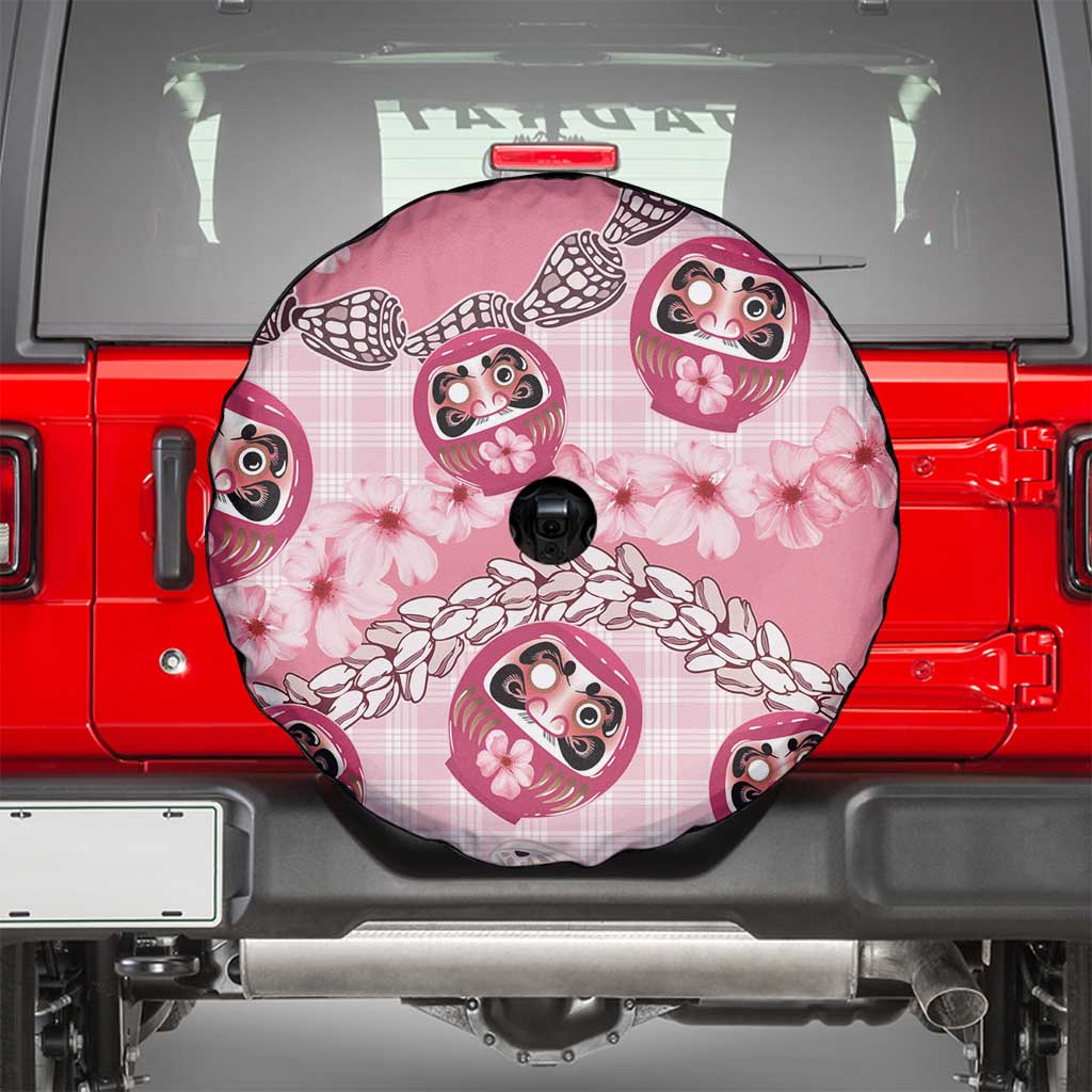 Japanese Daruma Doll Palaka Spare Tire Cover Cherry Blossoms With Shell Lei LT14 - Polynesian Pride