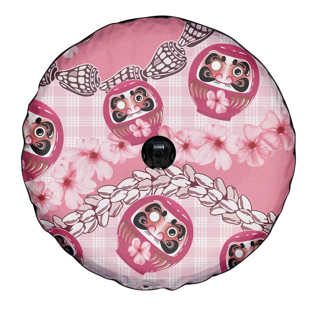 Japanese Daruma Doll Palaka Spare Tire Cover Cherry Blossoms With Shell Lei LT14 - Polynesian Pride