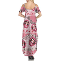 Japanese Daruma Doll Palaka Summer Maxi Dress Cherry Blossoms With Shell Lei LT14 - Polynesian Pride