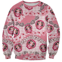 Japanese Daruma Doll Palaka Sweatshirt Cherry Blossoms With Shell Lei LT14 Unisex Pink - Polynesian Pride