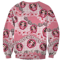 Japanese Daruma Doll Palaka Sweatshirt Cherry Blossoms With Shell Lei LT14 - Polynesian Pride
