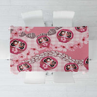 Japanese Daruma Doll Palaka Tablecloth Cherry Blossoms With Shell Lei LT14 Pink - Polynesian Pride