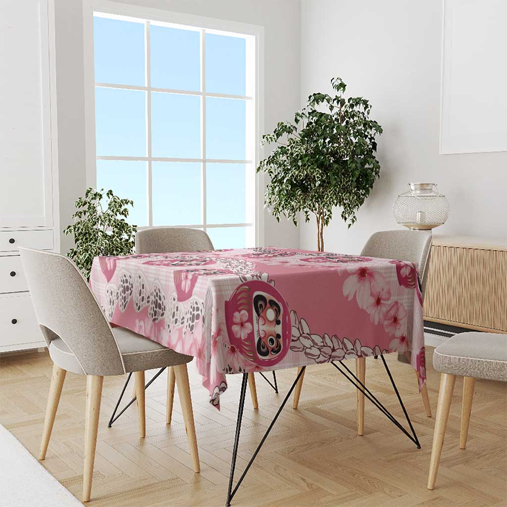 Japanese Daruma Doll Palaka Tablecloth Cherry Blossoms With Shell Lei LT14 - Polynesian Pride