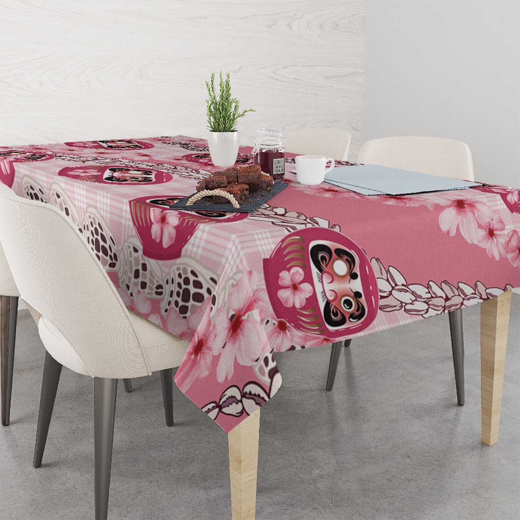 Japanese Daruma Doll Palaka Tablecloth Cherry Blossoms With Shell Lei LT14 - Polynesian Pride