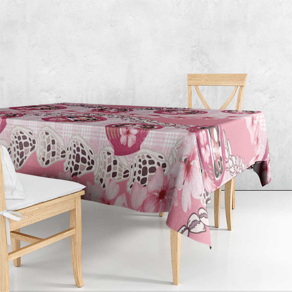 Japanese Daruma Doll Palaka Tablecloth Cherry Blossoms With Shell Lei LT14 - Polynesian Pride