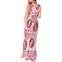 Japanese Daruma Doll Palaka Tank Maxi Dress Cherry Blossoms With Shell Lei LT14 - Polynesian Pride