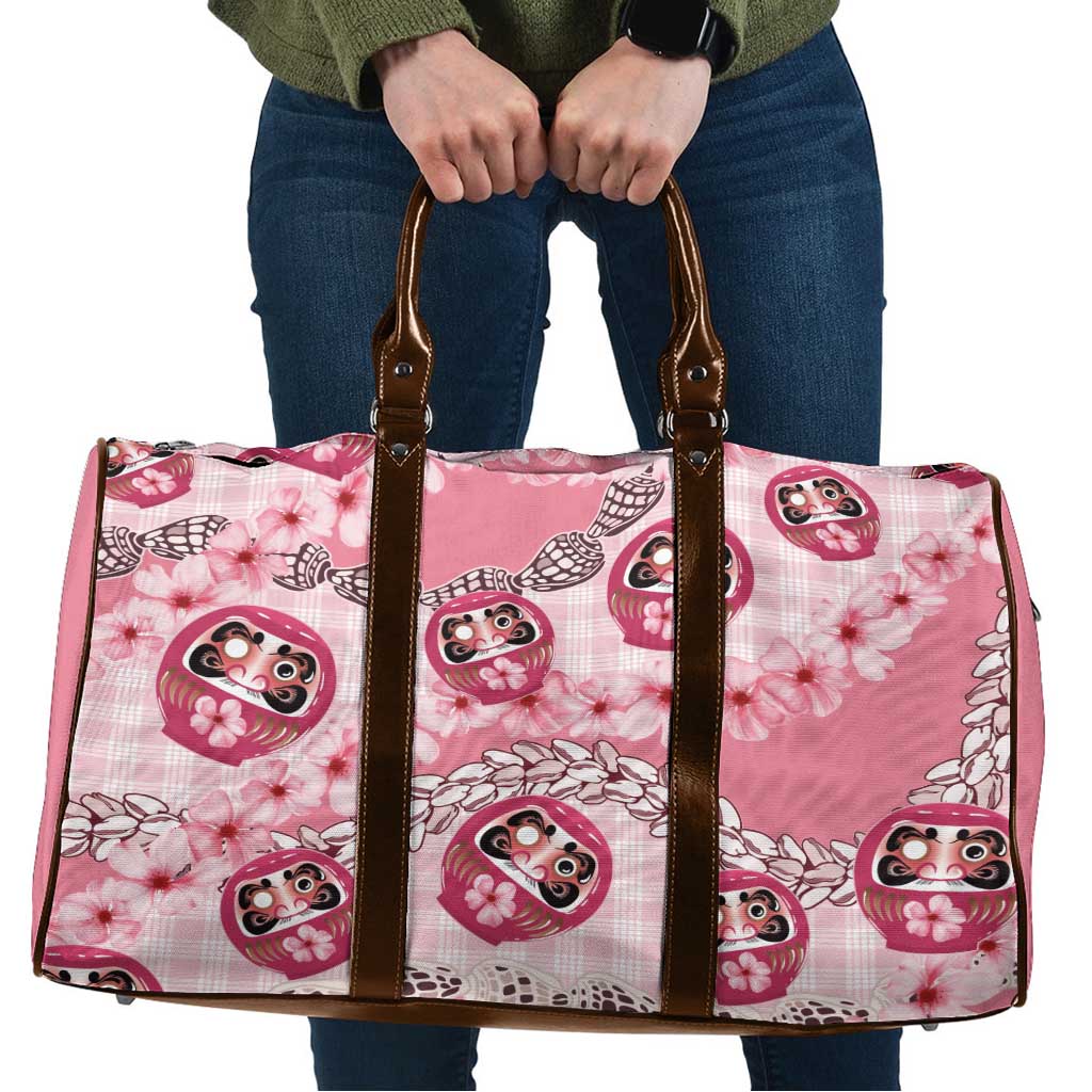 Japanese Daruma Doll Palaka Travel Bag Cherry Blossoms With Shell Lei LT14 Pink - Polynesian Pride