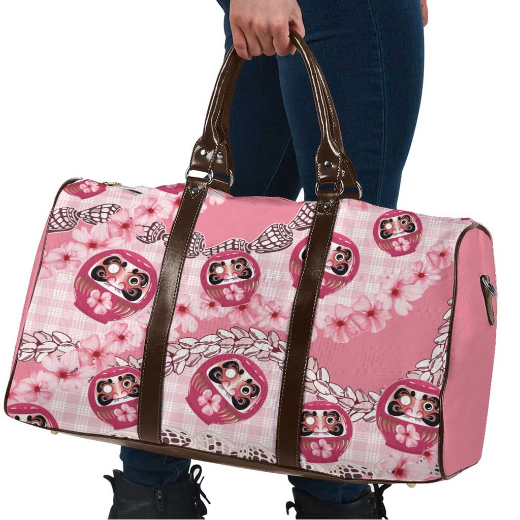 Japanese Daruma Doll Palaka Travel Bag Cherry Blossoms With Shell Lei LT14 - Polynesian Pride