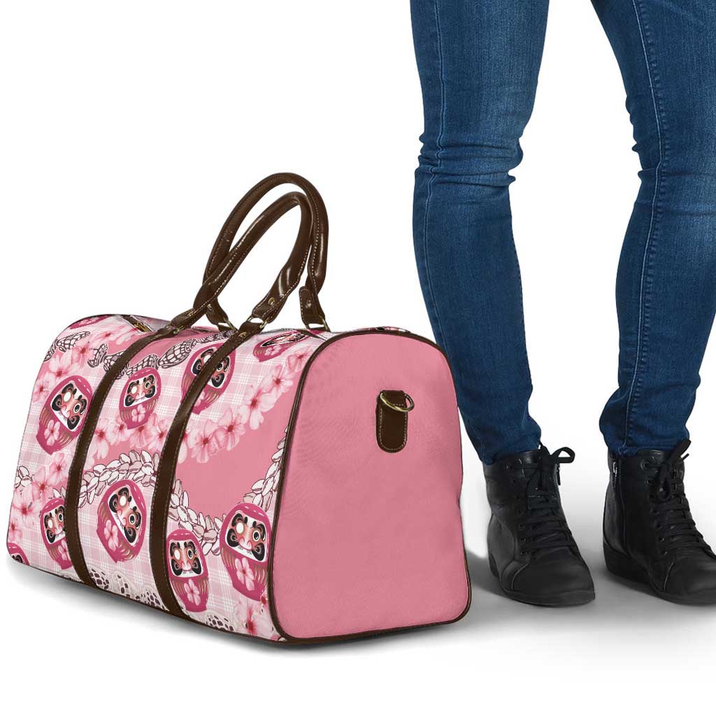Japanese Daruma Doll Palaka Travel Bag Cherry Blossoms With Shell Lei LT14 - Polynesian Pride