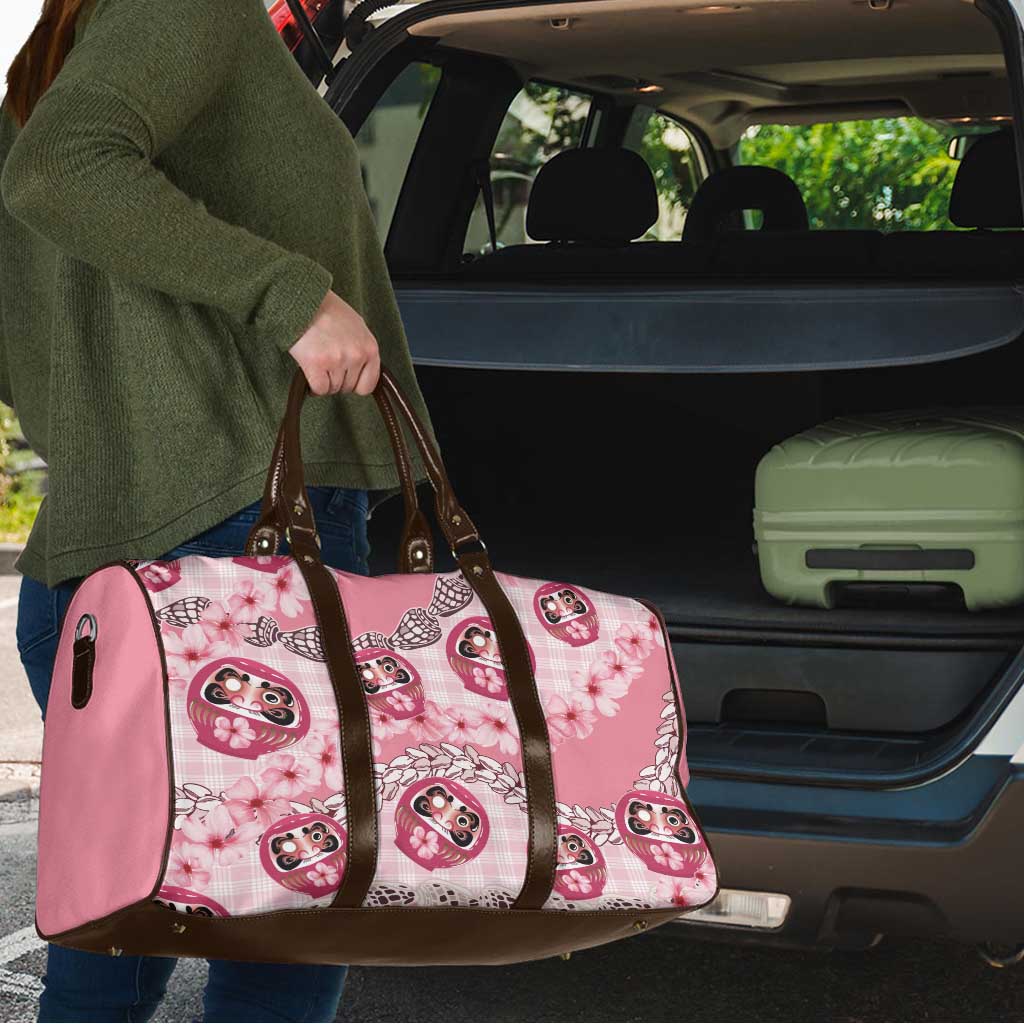 Japanese Daruma Doll Palaka Travel Bag Cherry Blossoms With Shell Lei LT14 - Polynesian Pride