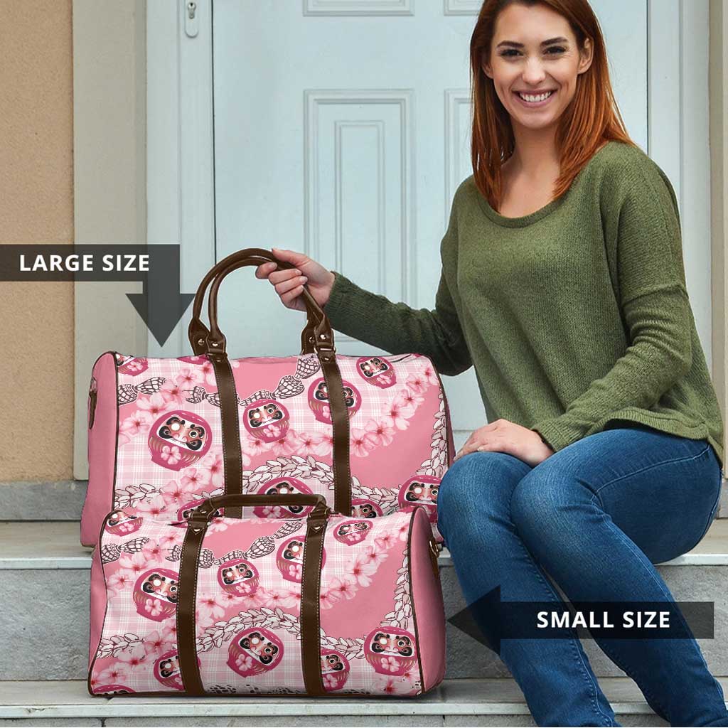 Japanese Daruma Doll Palaka Travel Bag Cherry Blossoms With Shell Lei LT14 - Polynesian Pride
