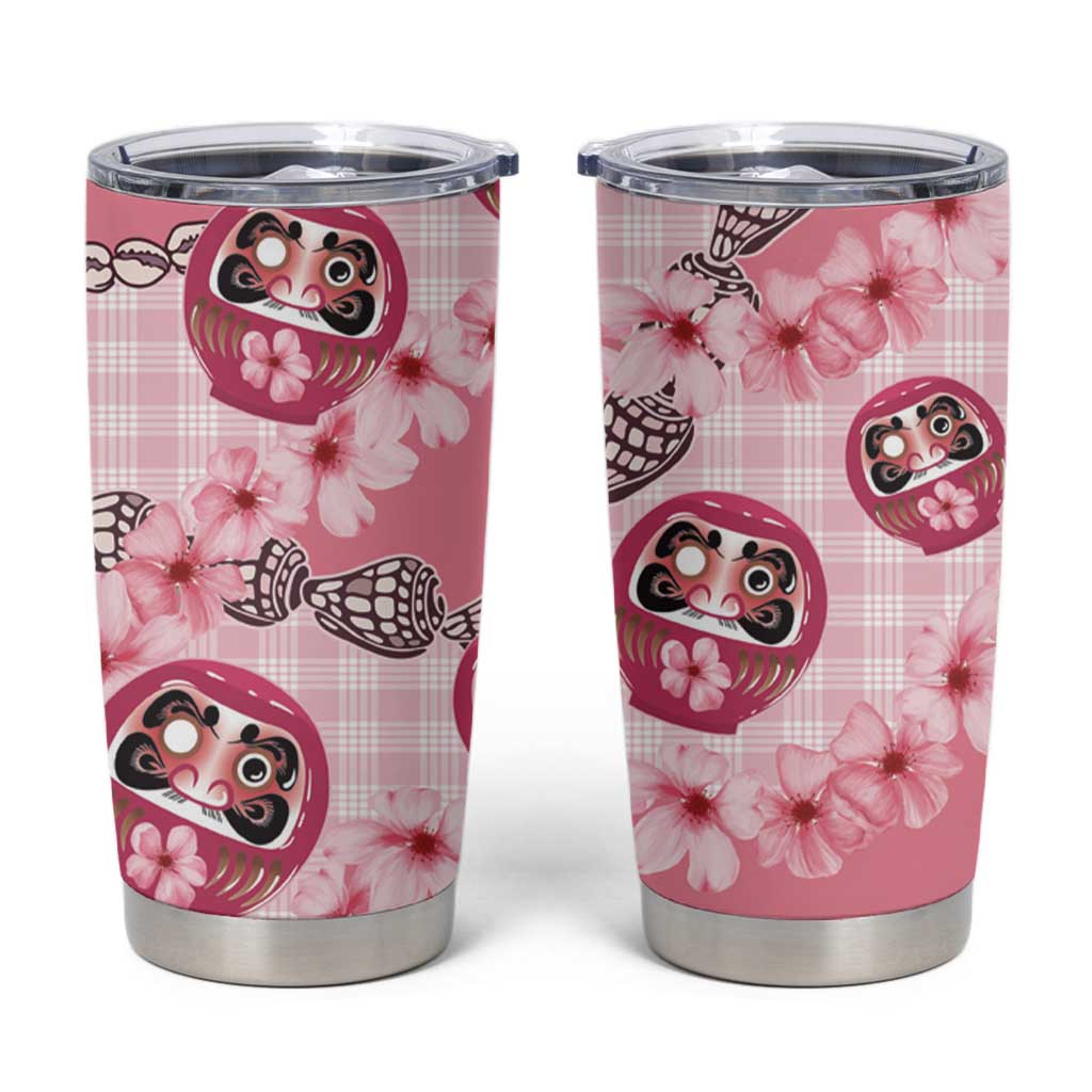 Japanese Daruma Doll Palaka Tumbler Cup Cherry Blossoms With Shell Lei - Polynesian Pride