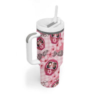Japanese Daruma Doll Palaka Tumbler With Handle Cherry Blossoms With Shell Lei LT14 - Polynesian Pride