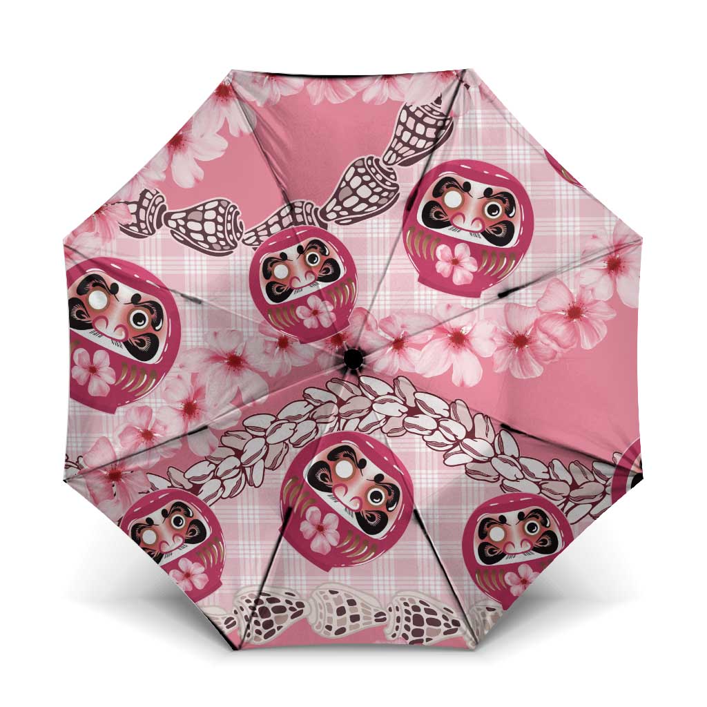 Japanese Daruma Doll Palaka Umbrella Cherry Blossoms With Shell Lei LT14 One Size Folded 11.42 inch Opened Diameter 37.4 inch Pink - Polynesian Pride