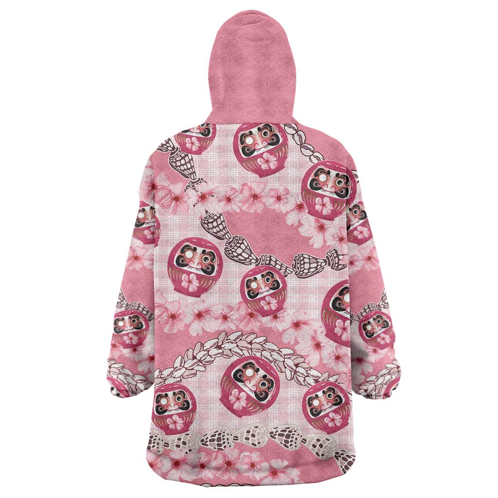 Japanese Daruma Doll Palaka Wearable Blanket Hoodie Cherry Blossoms With Shell Lei LT14 - Polynesian Pride