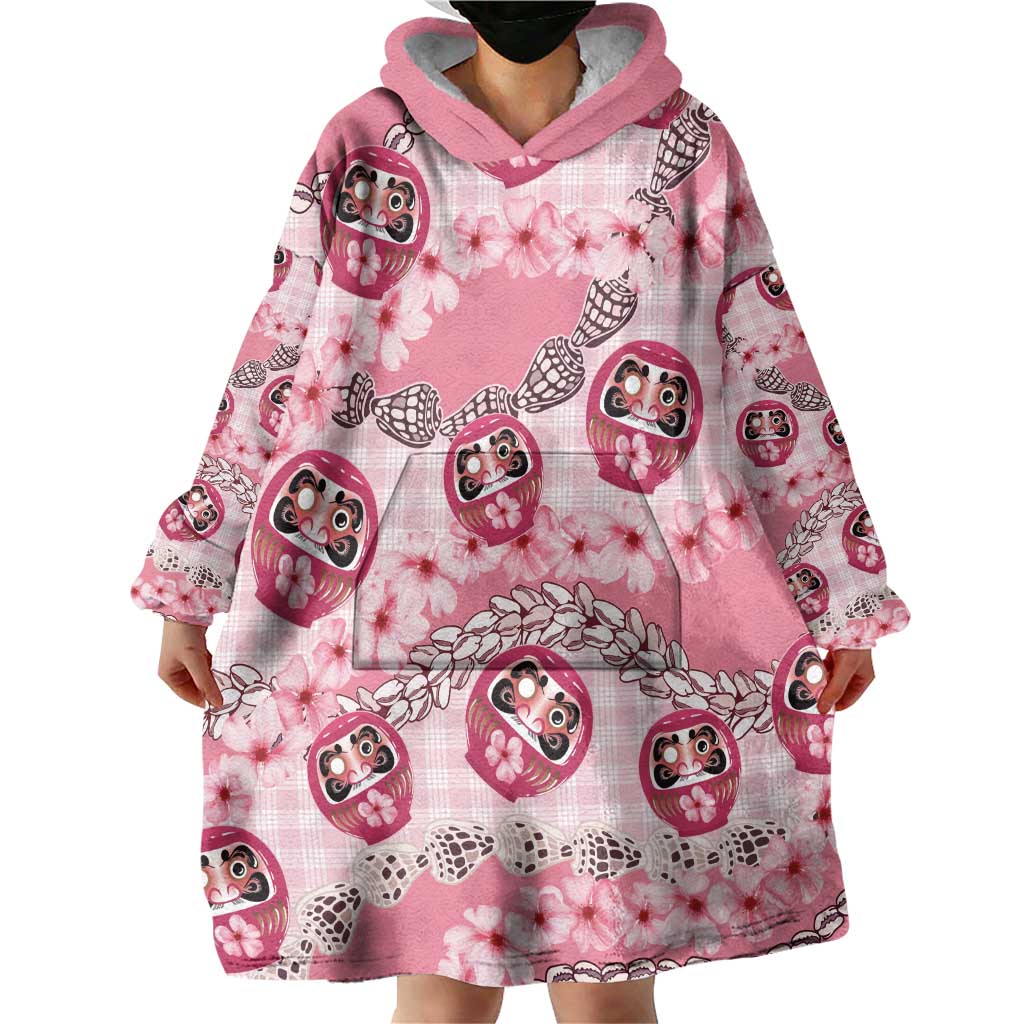 Japanese Daruma Doll Palaka Wearable Blanket Hoodie Cherry Blossoms With Shell Lei LT14 - Polynesian Pride