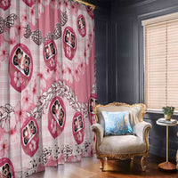 Japanese Daruma Doll Palaka Window Curtain Cherry Blossoms With Shell Lei LT14 - Polynesian Pride