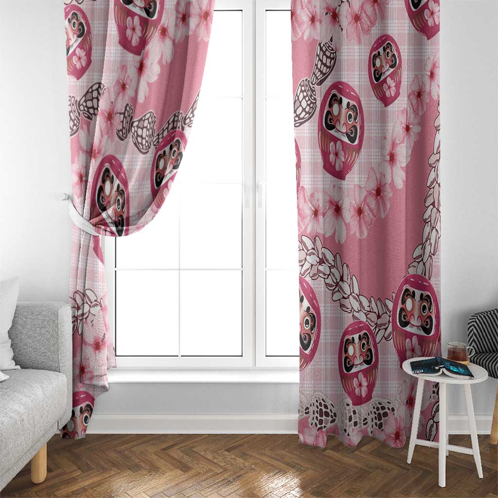 Japanese Daruma Doll Palaka Window Curtain Cherry Blossoms With Shell Lei LT14 - Polynesian Pride