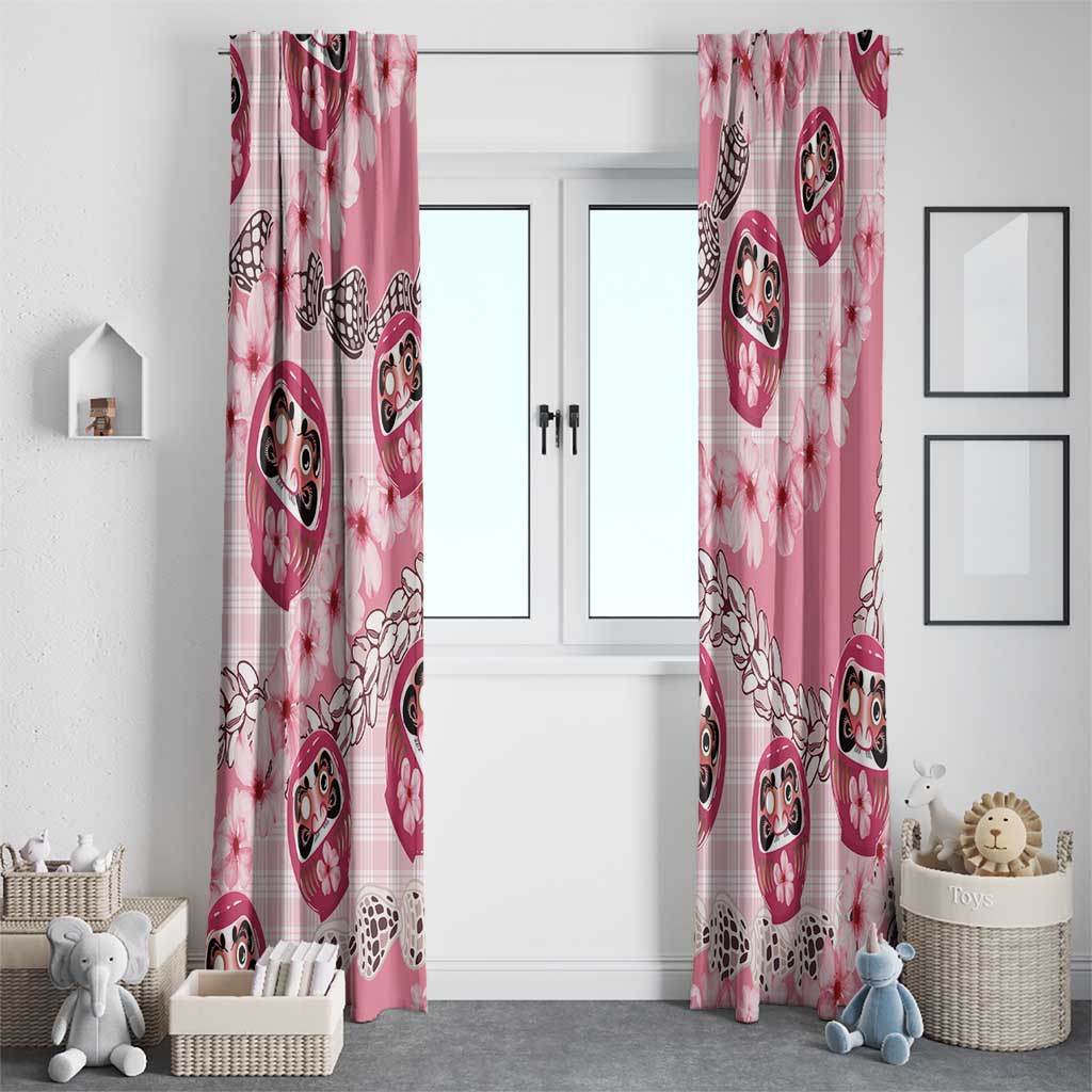 Japanese Daruma Doll Palaka Window Curtain Cherry Blossoms With Shell Lei LT14 - Polynesian Pride