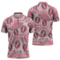 Japanese Daruma Doll Palaka Zipper Polo Shirt Cherry Blossoms With Shell Lei LT14 - Polynesian Pride