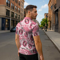 Japanese Daruma Doll Palaka Zipper Polo Shirt Cherry Blossoms With Shell Lei LT14 - Polynesian Pride