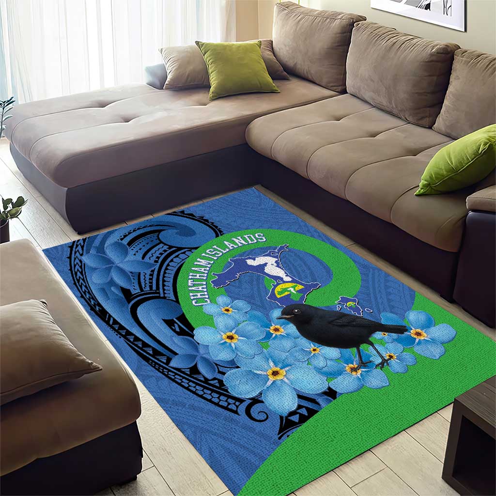 New Zealand Chatham Islands Area Rug Wharekauri Forget Me Not With Black Robin