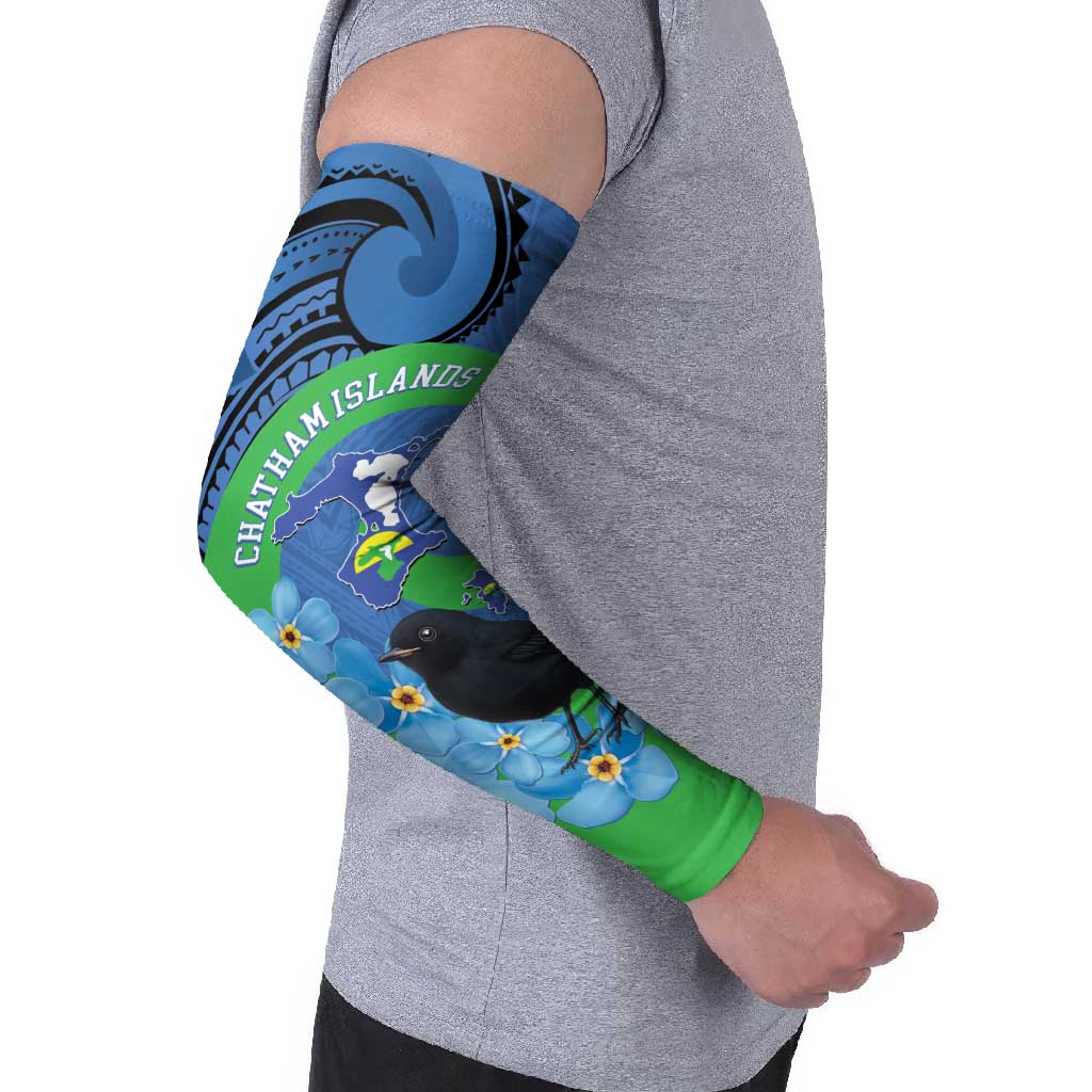 New Zealand Chatham Islands Arm Sleeves Wharekauri Forget Me Not With Black Robin - Polynesian Pride