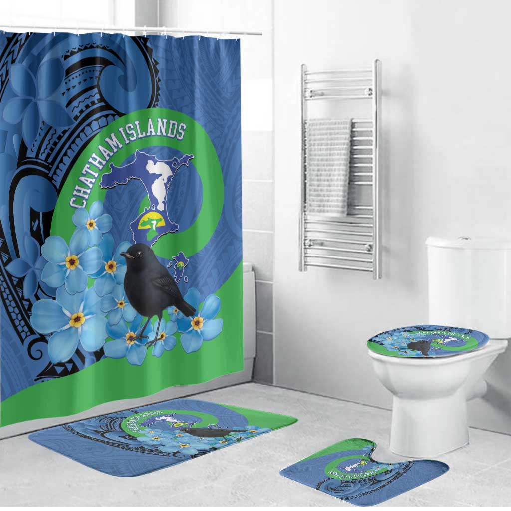 New Zealand Chatham Islands Bathroom Set Wharekauri Forget Me Not With Black Robin - Polynesian Pride