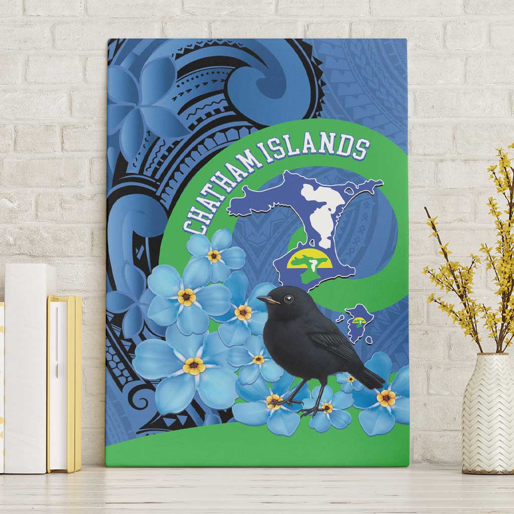 New Zealand Chatham Islands Canvas Wall Art Wharekauri Forget Me Not With Black Robin LT14 Without Frame Blue - Polynesian Pride