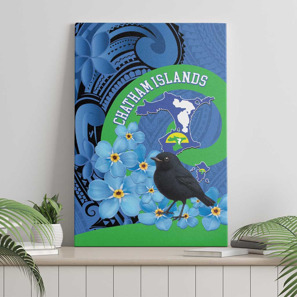 New Zealand Chatham Islands Canvas Wall Art Wharekauri Forget Me Not With Black Robin LT14 - Polynesian Pride