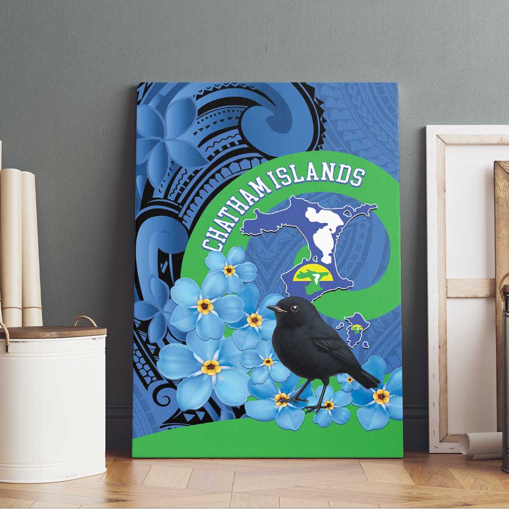 New Zealand Chatham Islands Canvas Wall Art Wharekauri Forget Me Not With Black Robin LT14 - Polynesian Pride