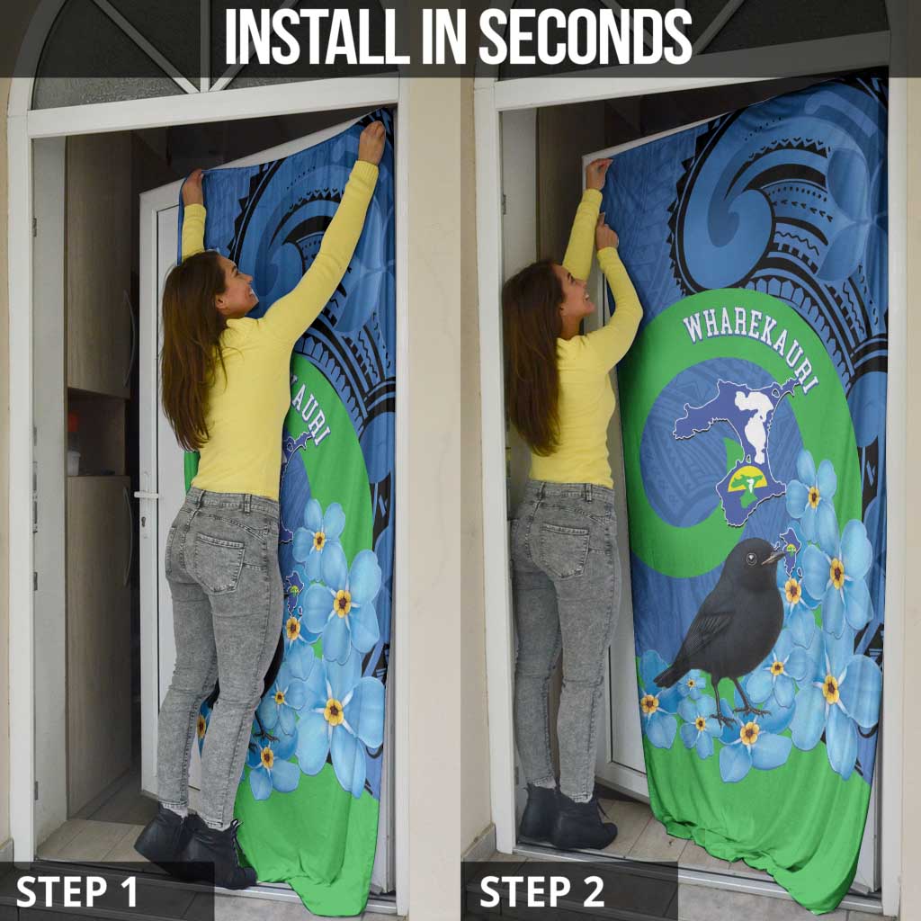 New Zealand Chatham Islands Door Cover Wharekauri Forget Me Not With Black Robin - Polynesian Pride