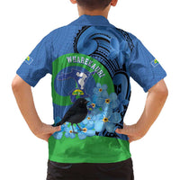 New Zealand Chatham Islands Family Matching Long Sleeve Bodycon Dress and Hawaiian Shirt Wharekauri Forget Me Not With Black Robin