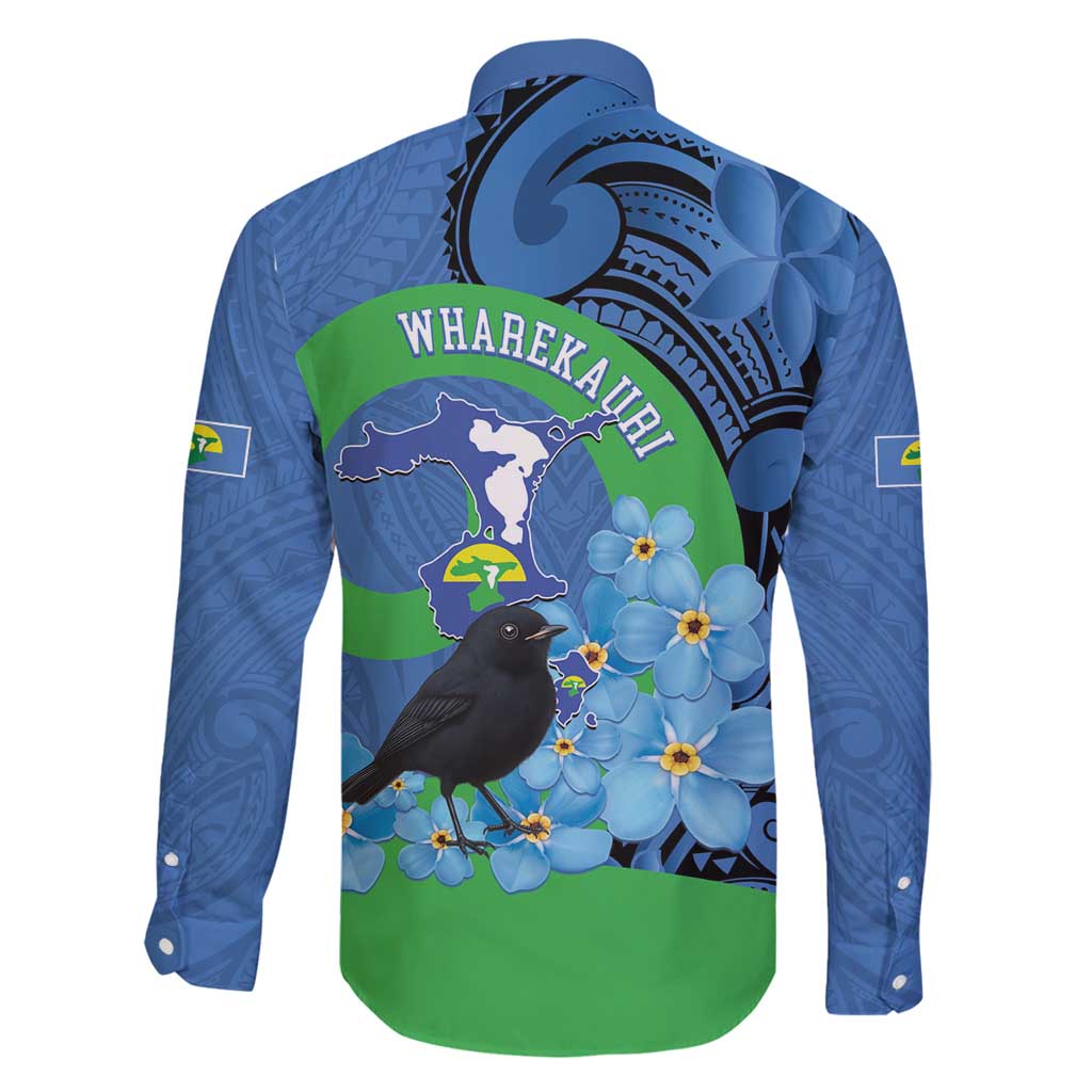 New Zealand Chatham Islands Family Matching Long Sleeve Bodycon Dress and Hawaiian Shirt Wharekauri Forget Me Not With Black Robin