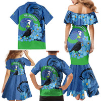 New Zealand Chatham Islands Family Matching Mermaid Dress and Hawaiian Shirt Wharekauri Forget Me Not With Black Robin
