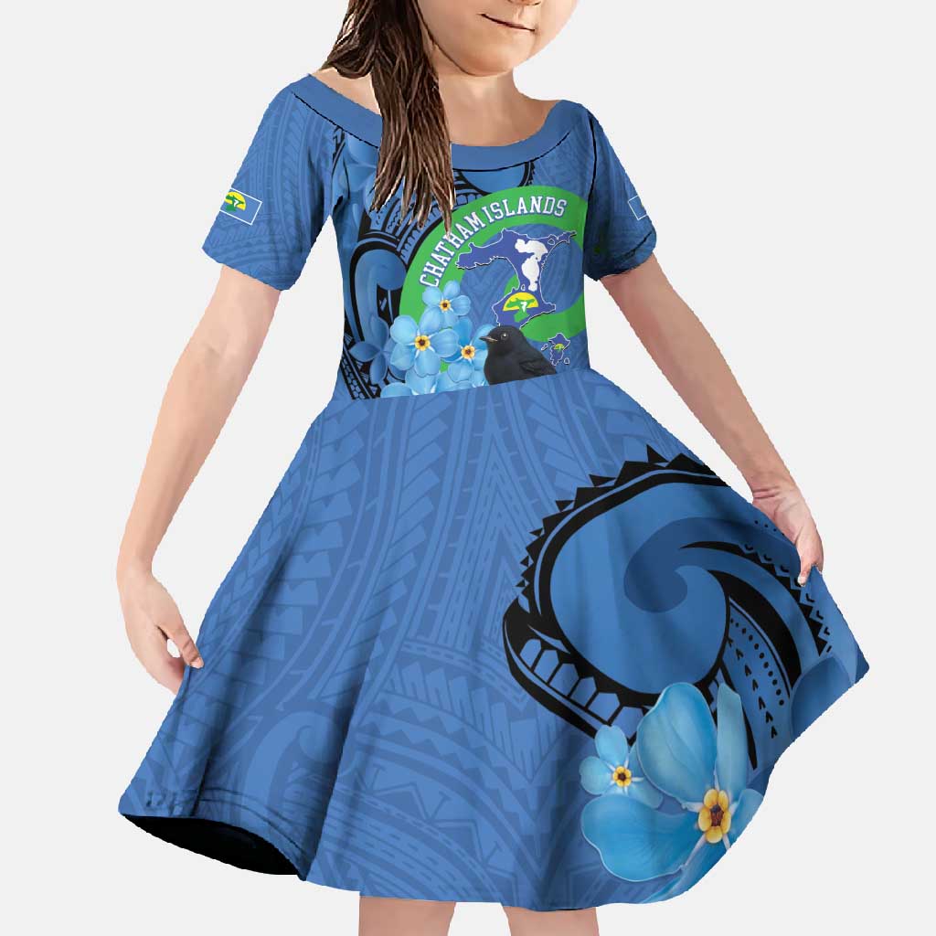 New Zealand Chatham Islands Family Matching Short Sleeve Bodycon Dress and Hawaiian Shirt Wharekauri Forget Me Not With Black Robin