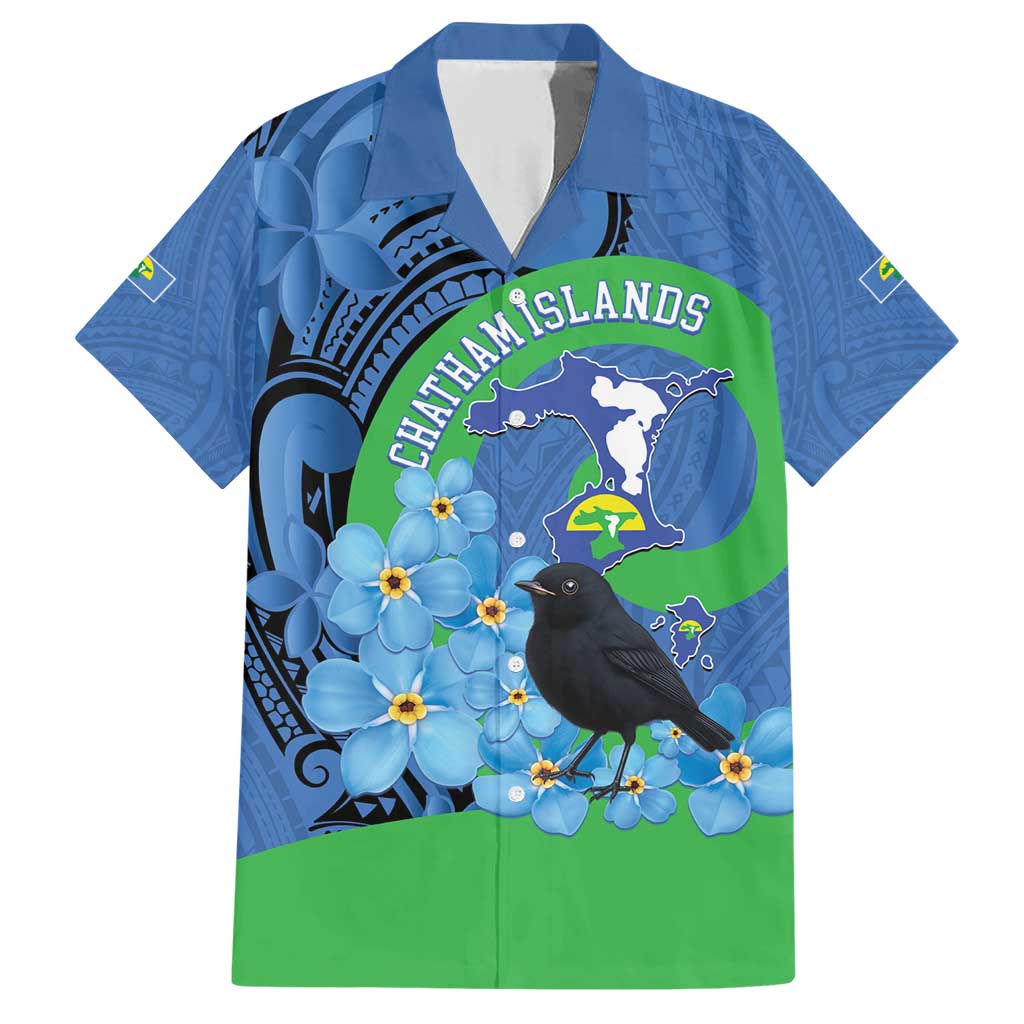 New Zealand Chatham Islands Family Matching Short Sleeve Bodycon Dress and Hawaiian Shirt Wharekauri Forget Me Not With Black Robin