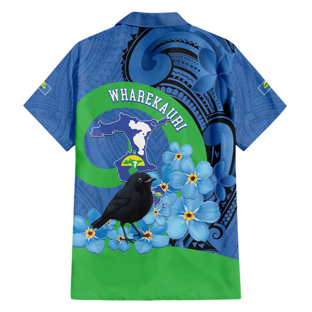 New Zealand Chatham Islands Hawaiian Shirt Wharekauri Forget Me Not With Black Robin LT14 - Polynesian Pride