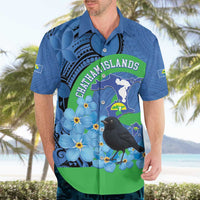 New Zealand Chatham Islands Hawaiian Shirt Wharekauri Forget Me Not With Black Robin LT14 - Polynesian Pride