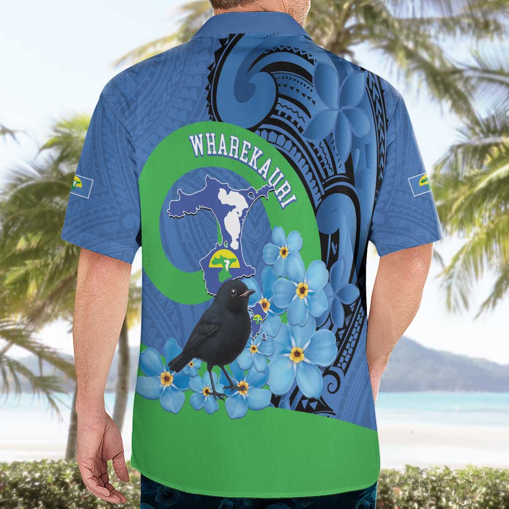 New Zealand Chatham Islands Hawaiian Shirt Wharekauri Forget Me Not With Black Robin LT14 - Polynesian Pride
