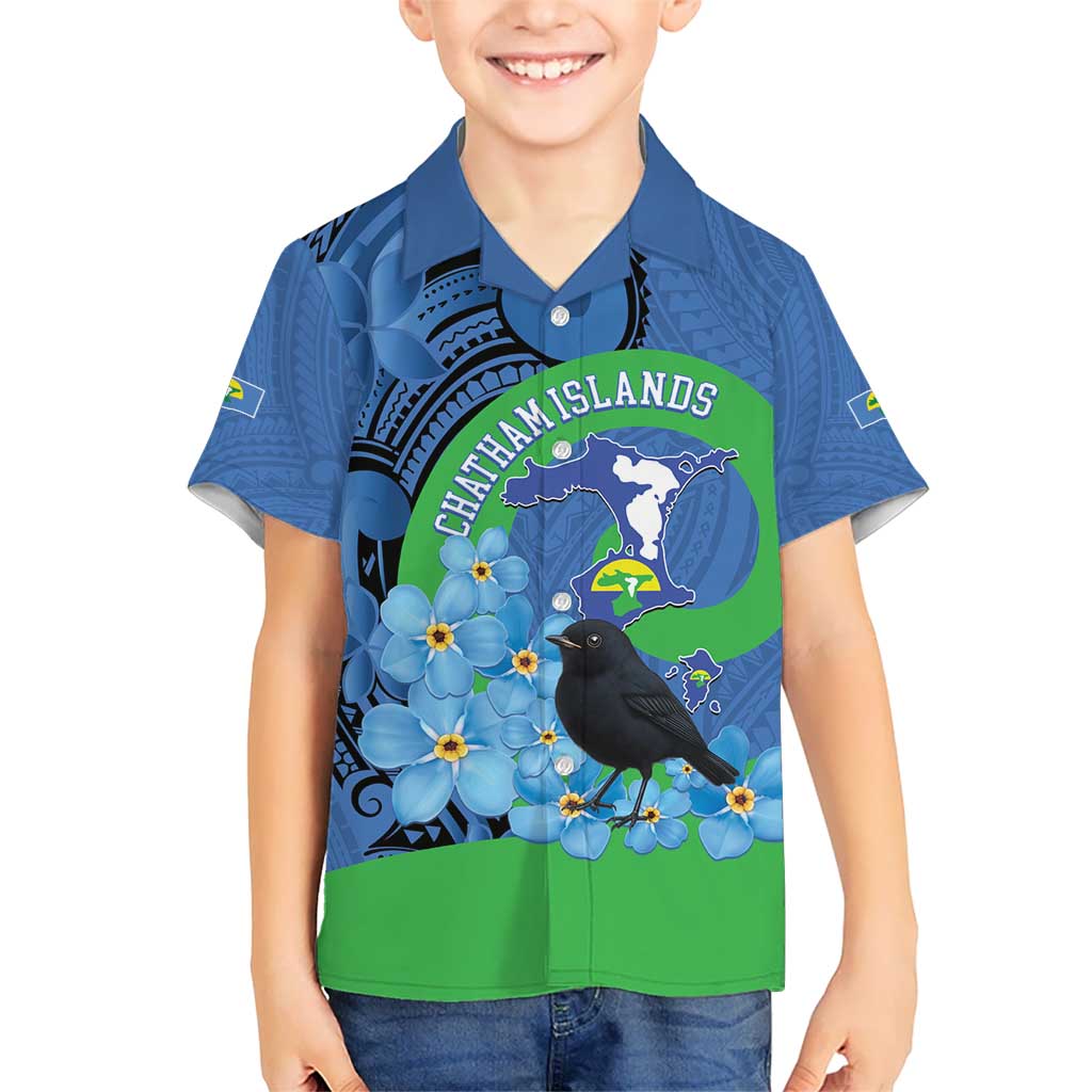 New Zealand Chatham Islands Hawaiian Shirt Wharekauri Forget Me Not With Black Robin LT14 - Polynesian Pride