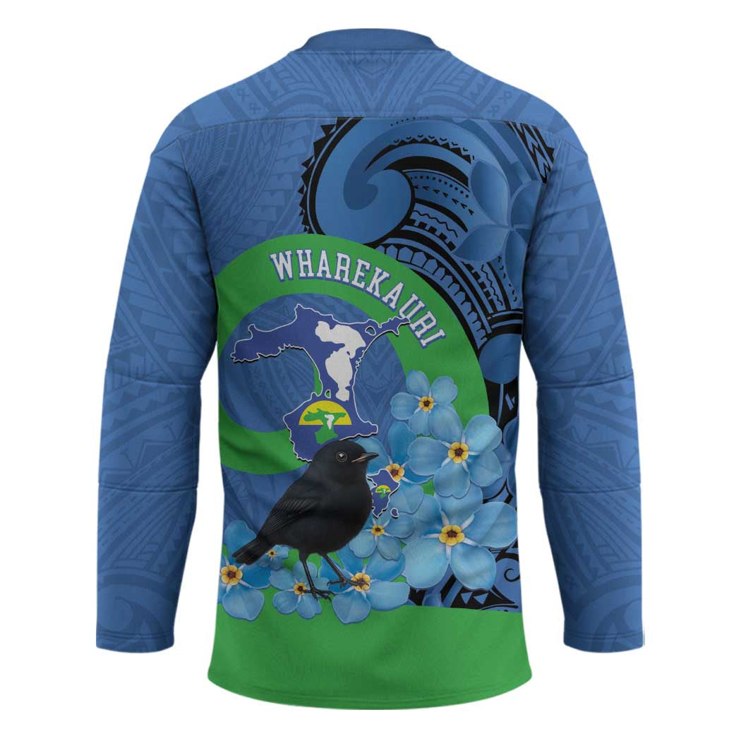 New Zealand Chatham Islands Hockey Jersey Wharekauri Forget Me Not With Black Robin - Polynesian Pride