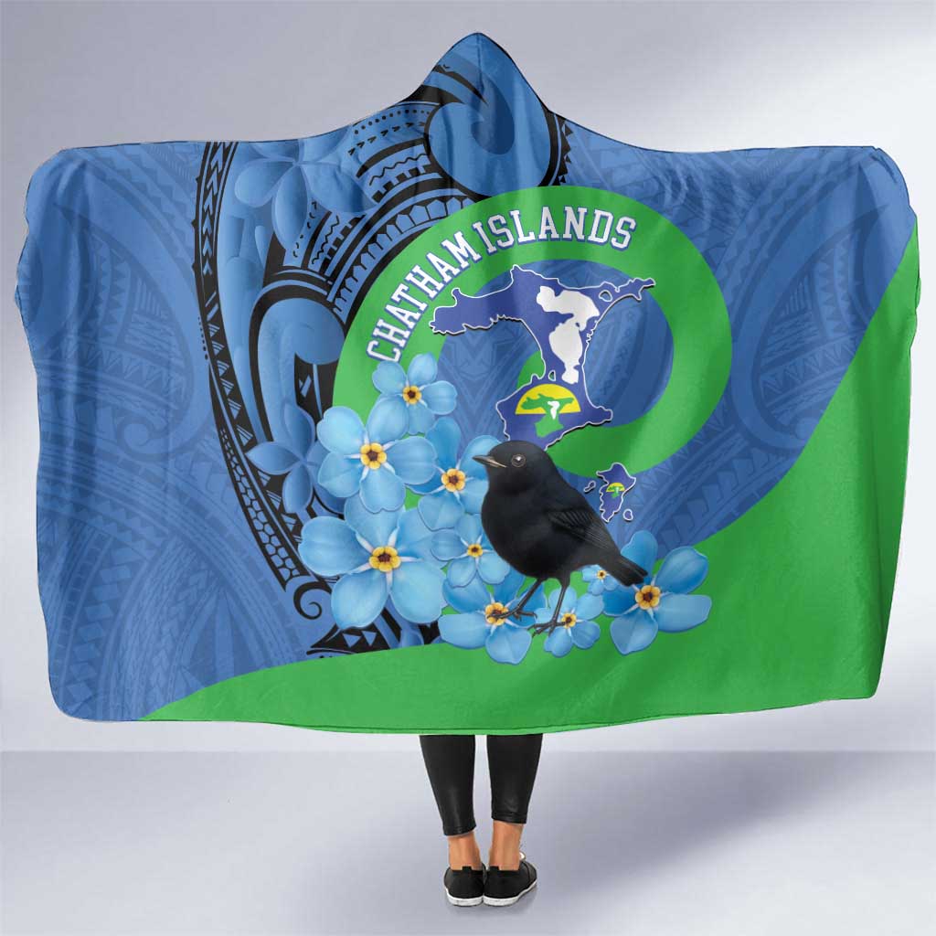 New Zealand Chatham Islands Hooded Blanket Wharekauri Forget Me Not With Black Robin LT14 One Size Blue - Polynesian Pride